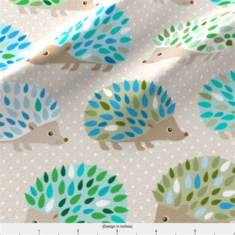 hedgehog fabric hedgehog polkadot blue  green  etsy