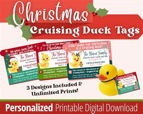 cruising duck tag printable digital  christmas duck etsy