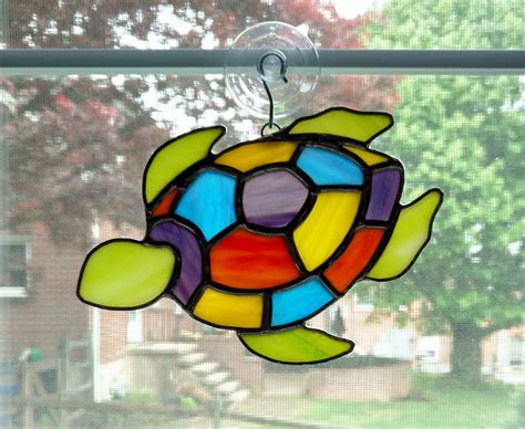 stained glass turtle suncatcher rainbow turtle ornament beach