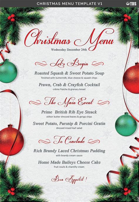 christmas menu  red  green ornaments