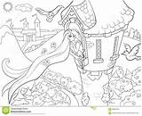 Rapunzel Coloritura Fumetto Pietra Principessa Vettore sketch template