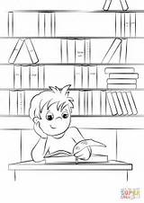 Coloring Book Library Reading Boy Cute Pages Little Printable Template sketch template