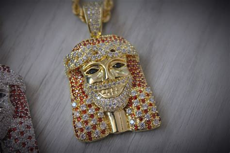 Fully Iced Out Uzi Jesus Piece In 14k Gold Finish With Handset Etsy