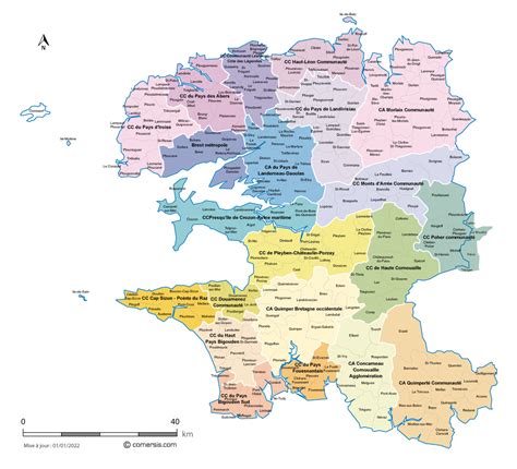 carte des intercommunalites du finistere avec communes
