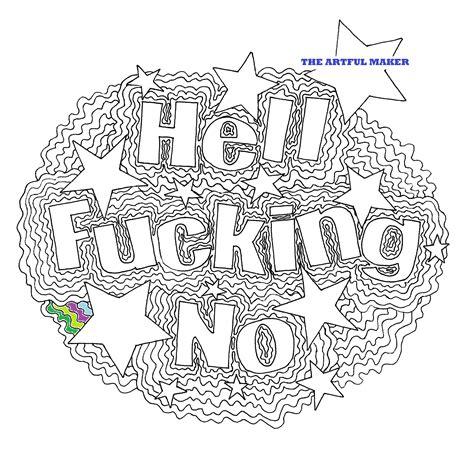 Hell Fucking No Adult Coloring Page By The Artful Maker Etsy