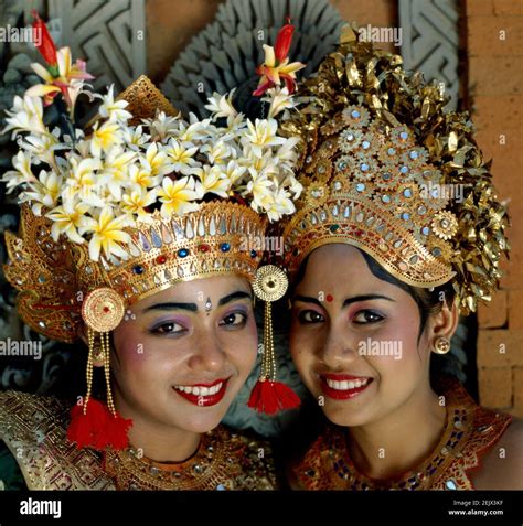 Asia Indonesia Bali Portrait Of Two Beautiful Smiling Balinese