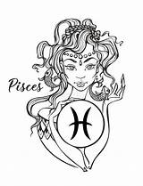 Segno Pesci Dello Horoscope Zodiaco Ragazza sketch template