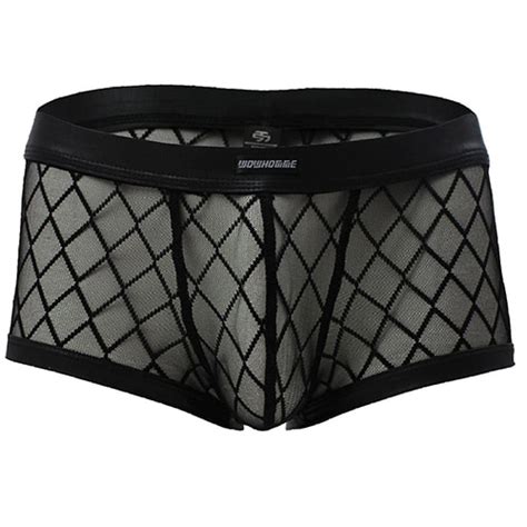 men sexy mesh sheer boxer shorts underwear black trunks underpants m l