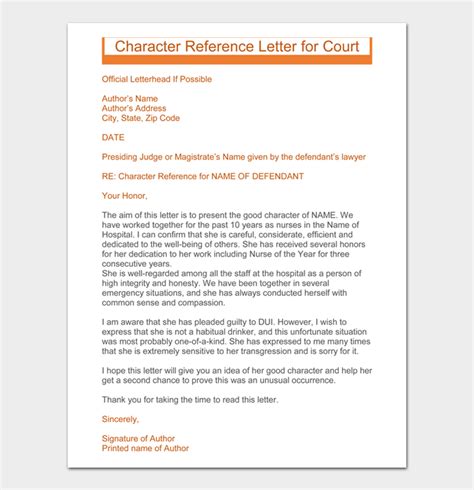 character reference letter  court  effective samples word