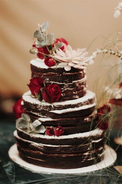 Chocolate Naked Layer Cake Dressed With Fresh Flowers Au
