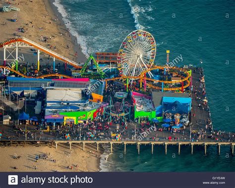 Pacific Ocean Santa Monica Pier With Roller Coaster And