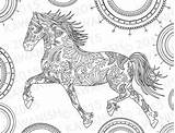 Coloring Horse Adult Mandala Zentangle Pages Gift Wall Etsy Para Horses Zoom Print Colouring Template Printable Drawing Sold Description Click sketch template