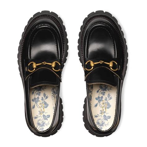 gucci leather lug sole loafer  blue lyst