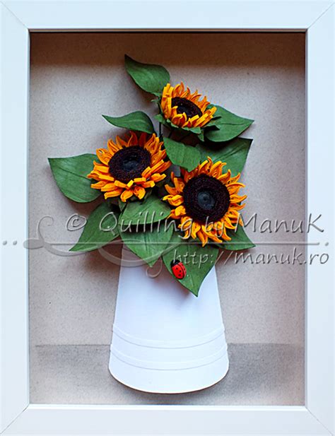 quilled sunflowers   paper vase  ladybug quilling  manuk