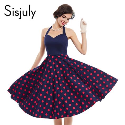 sisjuly women rockabilly vintage dress summer pin up polka dots 1950s patchwork sleeveless sexy