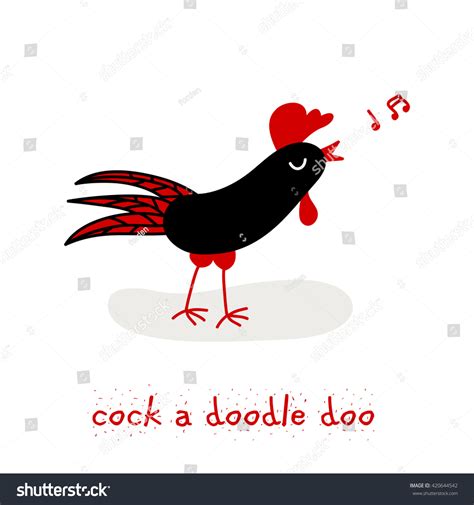 Cute Hand Drawn Rooster Sings A Song Cartoon Vector Illustration