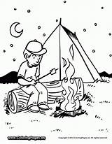 Camping Coloring Pages Printable Camp Preschool Sheet Fire Tent Evening Campfire Kids Sheets Colouring Marshmallows Place Boy Fun Roasting Print sketch template