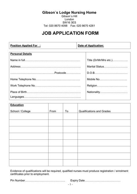 Employment Application Form Word