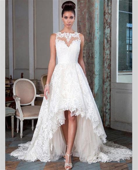 Sexy Lace Backless High Low Wedding Dresses 2016 Short Front Long Back