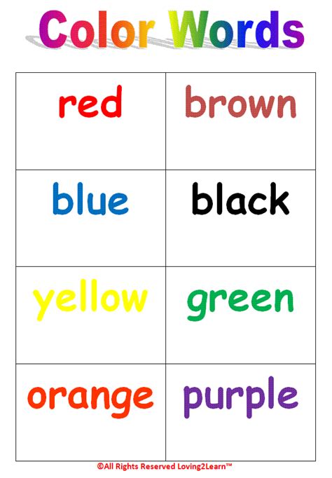 learning  words colors chart word cards book  learning