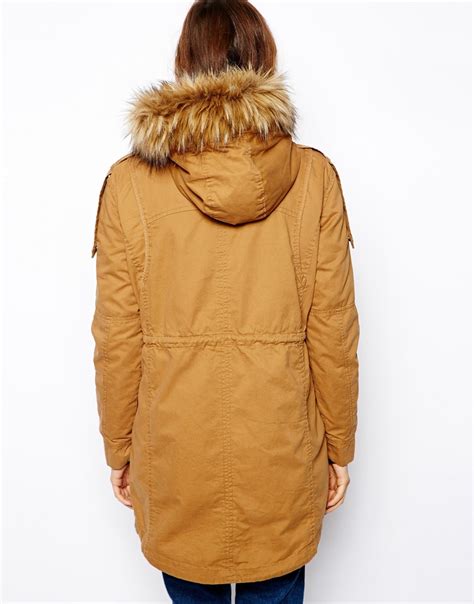 lyst asos faux fur hooded detachable lined parka  yellow