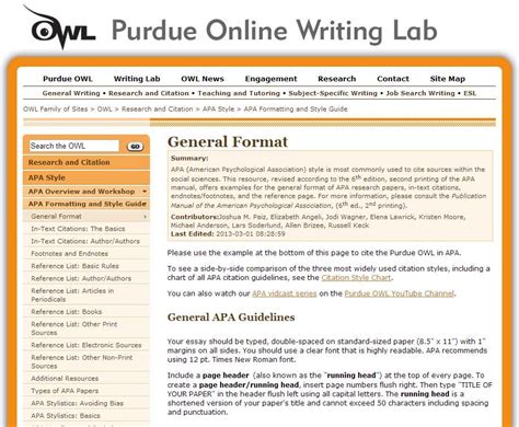 formatting  style guide  owl  perdue writing lab