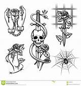 Tattoo Criminal Rose Knife Hands Skull Vector Behind Spider Wire Metal Chain Evil sketch template