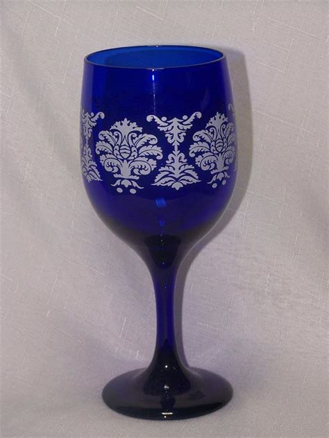 Libbey Glass 4 Premiere Cobalt Blue White Lace Wine Glasses Ebay