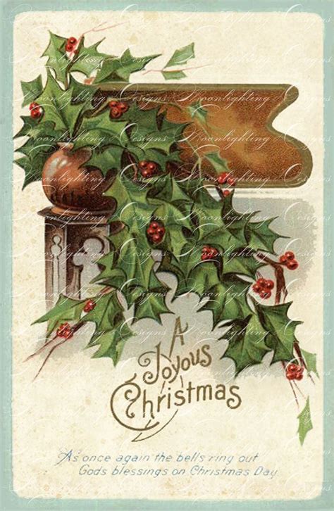 vintage christmas postcard printable digital  scrapbooking