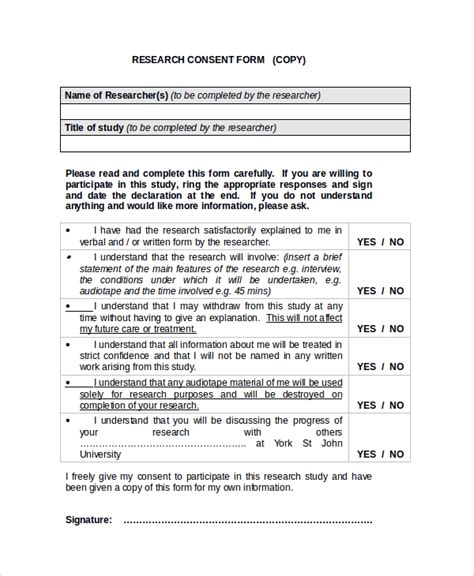 Free 8 Sample Research Consent Forms In Pdf Ms Word