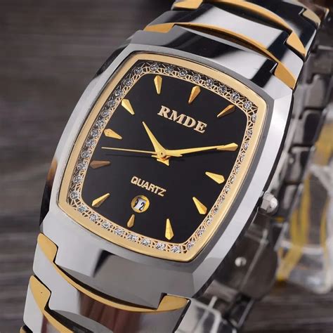 rmde brand luxury mens watches rectangle rhinestone tungsten steel quartz wristwatch fashion