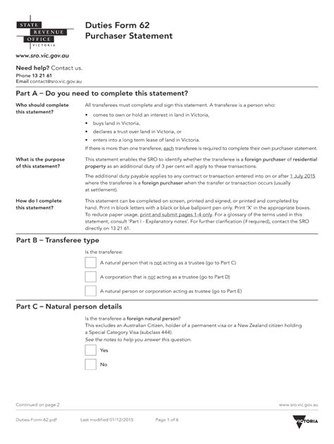 duties form 62 purchaser statement state revenue office sro vic gov