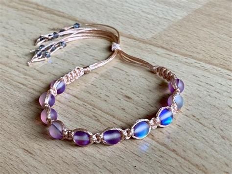 mermaid glass bracelet macrame style w crystal accents etsy in 2021