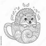 Adult Coloring Hedgehog Animal Zentangle Vector Cup Doodle Antistress sketch template