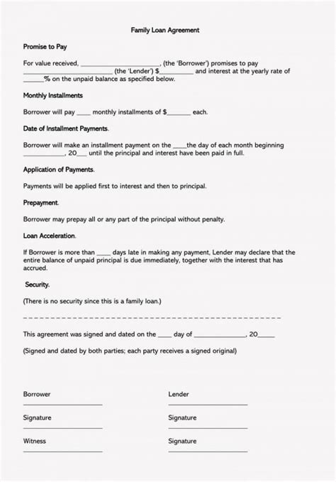 family loan agreement forms  templates wordpdf family