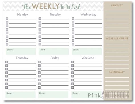 ultimate weekly   list  printable pink  notebook