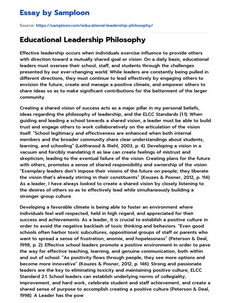 educational leadership philosophy  essay sample  samplooncom