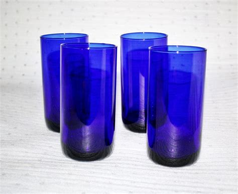 Vintage Libbey Cobalt Blue Juice Glasses Set Of 4 Matching Dark Blue