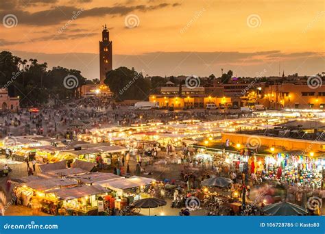 jamaa el fna market square  sunset marrakesh morocco north africa stock photo image