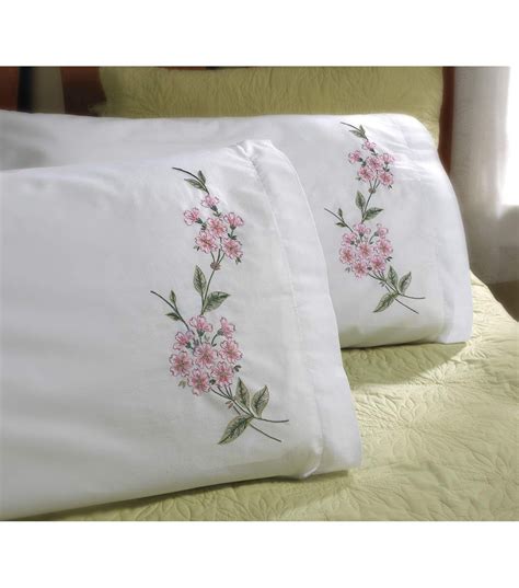 stamped embroidery pillowcase pair  dogwood branch joann
