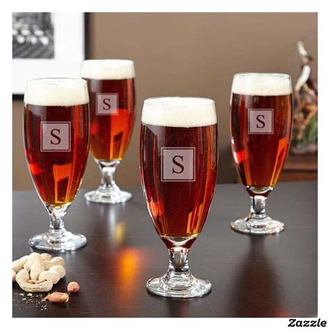 Set Of 4 Engraved Montford Pilsner Beer Glasses