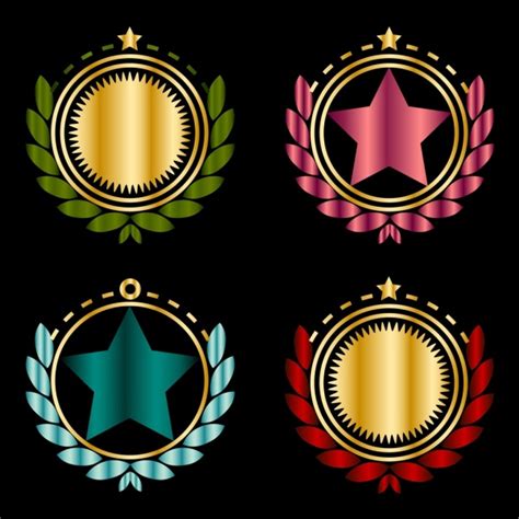 medal icons sets  colorful shiny shapes isolation vector icon