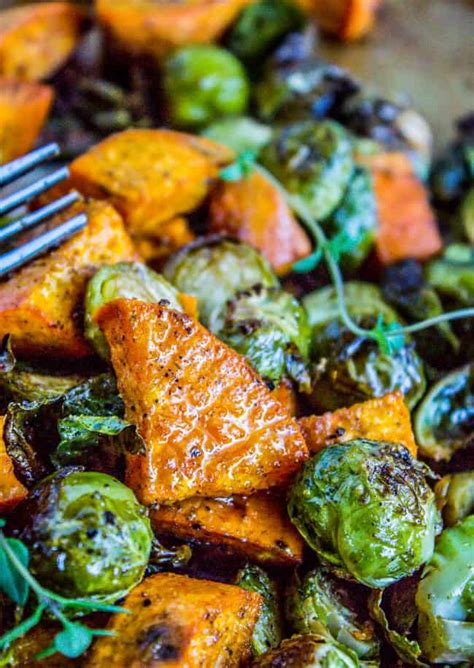 best roasted brussel sprouts and roasted sweet potatoes