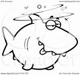 Shark Drunk Cartoon Clipart Outlined Coloring Vector Thoman Cory Royalty sketch template