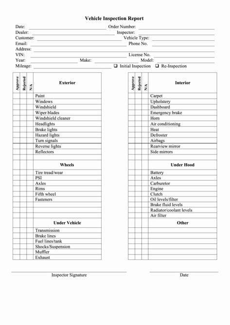 vehicle inspection form template lovely  vehicle inspection form