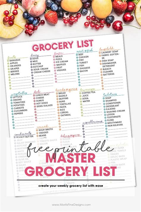 master grocery list  printable weekly shopping list master grocery list grocery list