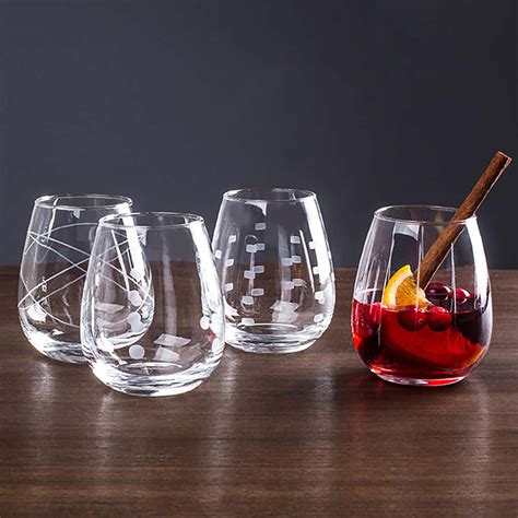 Ksp Eclipse Etched Stemless Wine Glass Set Of 8 Kitchen Stuff Plus