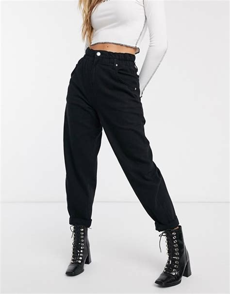 bershka elasticated waist slouchy jeans  black asos