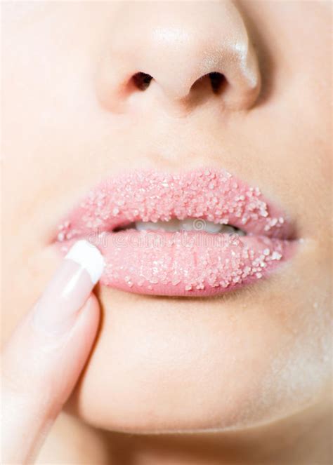 Closeup On Female Sweet Candy Sugar Lips Kiss Royalty Free