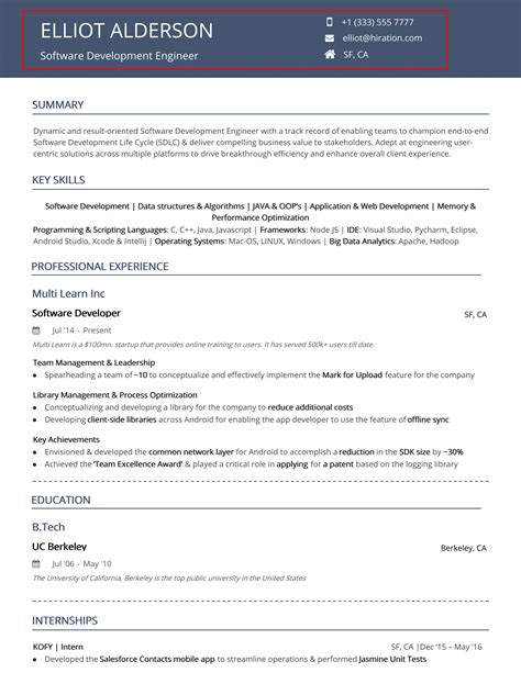 resume header  guide  contact information  resume examples